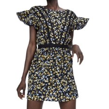 ZARA Black Floral Lace Trimmed Womens Size Medium Mini Dress Boho NEW