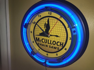 Mcculloch Chainsaw Lumberjack Landscaper Garage Blue Neon Wall