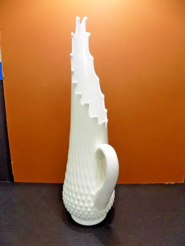 Fenton Hobnail White Milk Glass 17-3/8" High Swung Glass Handled Pitcher Vase **