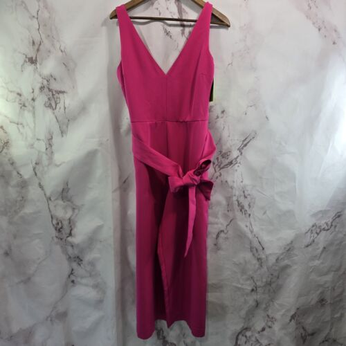 Sam Edelman Jumpsuit Womens 10 Medium Hot Pink Wide Leg Crop Plunge Belted Scuba