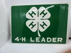 Vintage 4-H Leader Sign Embossed Tin Metal Clover Logo Farm EUC