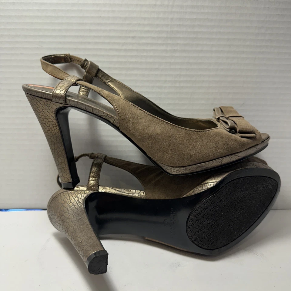 Sandalias de tacón alto Bandolino de cuero tostado punta abierta para mujer talla 10 GB-3 Foto 4 de 4