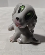 Puppy Miniature Figurine Green Eyes Ceramic Porcelain Hand Painted 2"