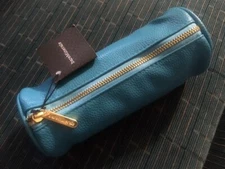 bareMinerals Bare Minerals Blue Faux Leather Zipper Cylinder Cosmetic Makeup Bag