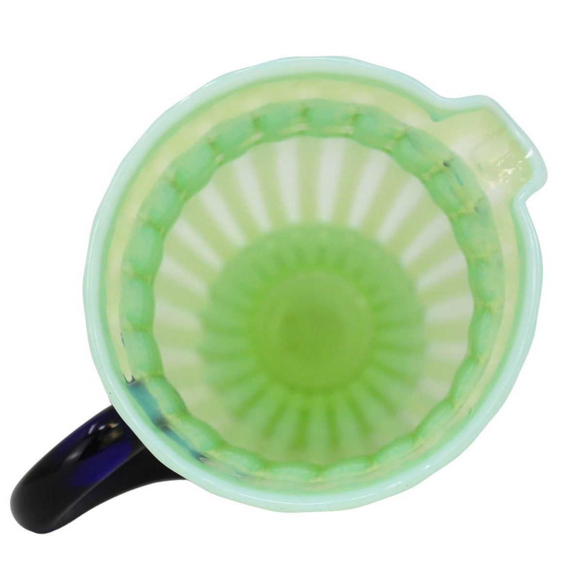 Service à Limonade Fenton Années 1920 - Modèle 222 Vert Opalescent à Rayures - Comprend 1 Pichet + 5 Tasses