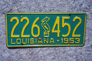 1953 Louisiana PELICAN License Plate - Original Paint