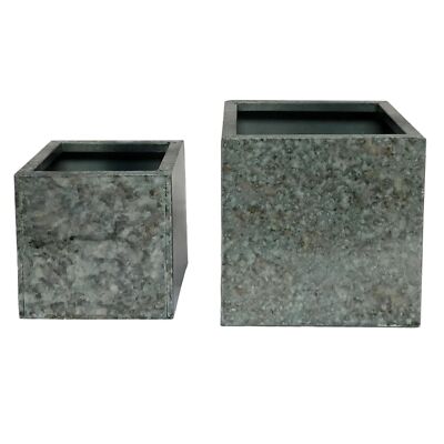 Home Decor Square Granite Print Metal Planters, Set of 2
