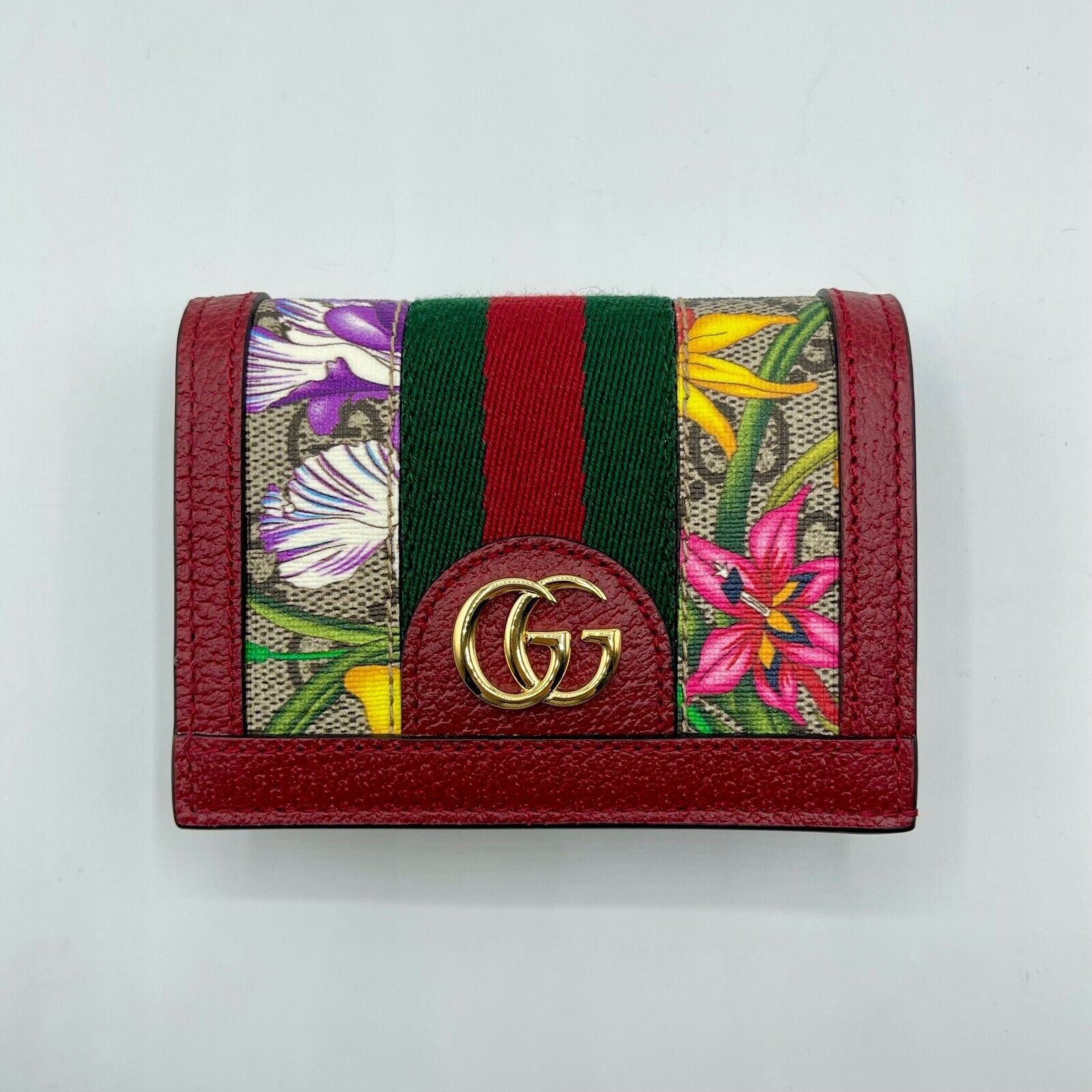 Gucci Supreme GG Canvas Floral Coin Wallet with Red Leather Trim 523155 8722 m