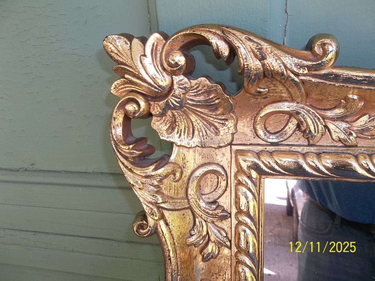 wall mirror / 昭和レトロ Vintage 1970s Metal Brass Heart Shaped Draped Ribbon Bow
