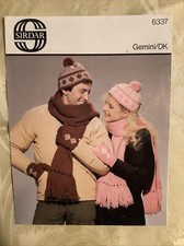 Sirdar Gemini knitting pattern 6337. DK hat scarf mitts. Original.