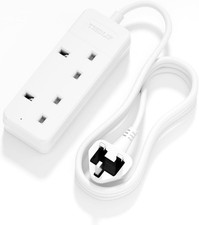 Extension Lead 2 Way 1M White Rewirable Extension Socket Thin Plug for Corner U