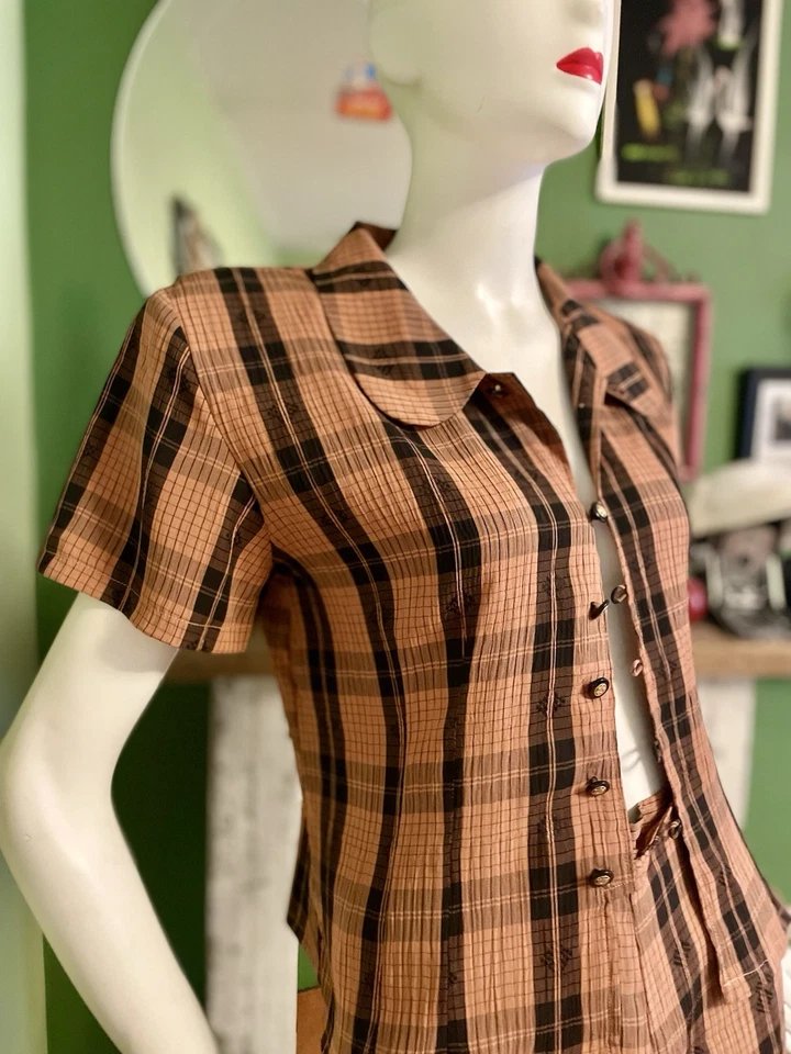 Conjunto de pantalones anchos y top abotonados vintage retro años 40 a cuadros Foto 4 de 4