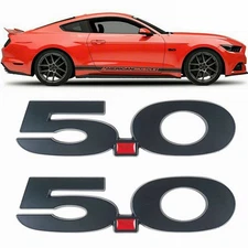 2PCS Matte Black 5.0 Emblems Fender Side Trunk Badges For Ford Mustang GT