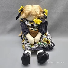 Vintage Delton Products Collectable Girl With Flower Pot Cloth Doll Shelf Sitter