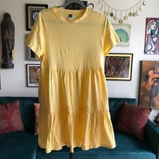 OLD NAVY size M Morning Sun Yellow All Day Cotton Knit Tiered T-Shirt Dress