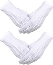 2 Pairs White Gloves Formal Men Women Tuxedo Cotton Gloves for Parade Usher Chu