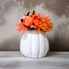Halloween Creepy Plant Hyde and EEK! Boutique White Pumpkin w/Faux Flowers 2022