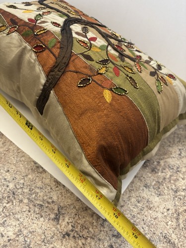 Pier 1 Imports Tree of Life Beaded Embroidery Rust Green Throw Pillow 18”x12” - Picture 7 of 14