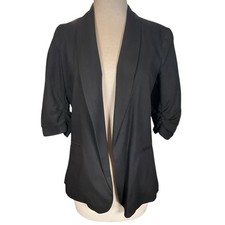 Bar III Open Front Blazer Size Small   Black Lightweight 3/4 Sleeve Rayon Blend