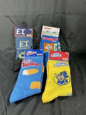 Set of 4 Brand New Pairs Of Socks Monopoly E.T. Capn Crunch Twinkies Brand New