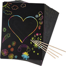 50 Piece Rainbow Scratch Paper - 4 Wooden Styluses Included - Create Rainbow Scr