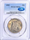 1953 Franklin Silver Half Dollar PCGS MS-65 CAC Toned End Roll Album Toning