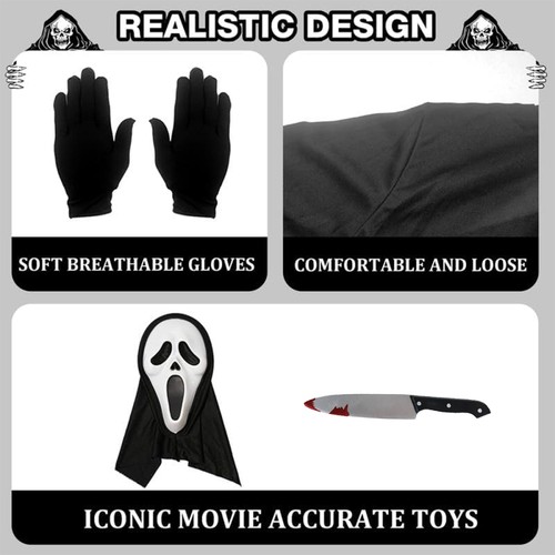 Scream Ghost Geistergesicht Kostüm Halloween Cosplay mit Spielzeugmesser Maske - Bild 7 von 16