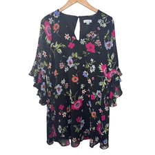 Calvin Klein Dress Women 10 Chiffon Floral Print Bell Sleeve Fairy Spring Party