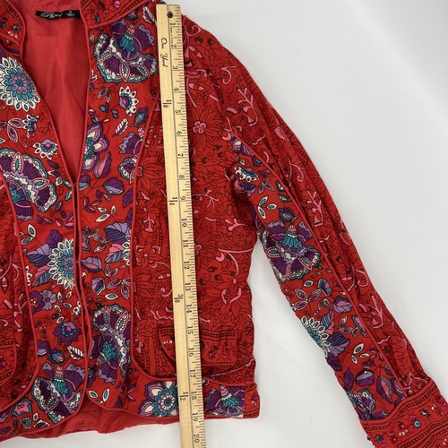 Chaqueta Phool Vintage Mujer Talla S Roja India Floral Cuentas Algodón Años 90 - Imagen 9 de 11