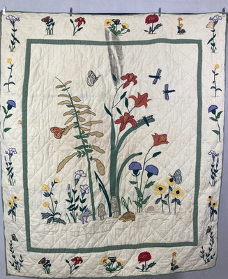 Vintage Handarbeit schöner Aufnäher Magic Wildflower bunt Babydecke 144x127 cm