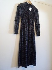 Oasis Black Long Sleeve Dress with Silver Glittery Star Pattern gothic