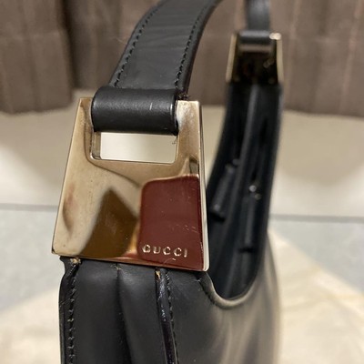バッグ 864 vintage gucci shoulder bag black Gucci Vintage Black Leather Shoulder Bag with Web Strap