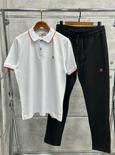 Conjunto de chándal para hombre LIFESTYLE camisa polo y pantalones negros con detalles de logotipo