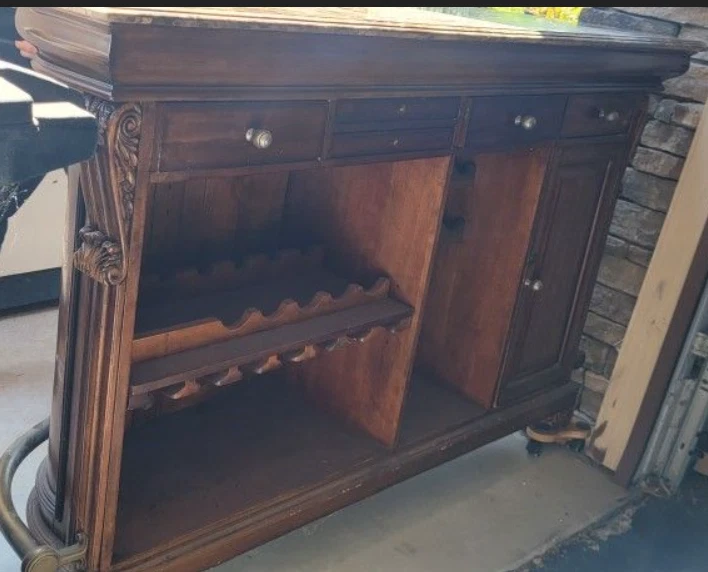 Classic Home Bar with Granite Top + 2 Matching Barstools - Image 2 of 3