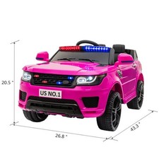 12V Rose Red Kids Ride-On SUV Police Car with Remote Control Sirens