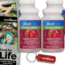ReliOn Glucose Tablets Raspberry 50 Ct  Pill Container Food Guide 4 Pack