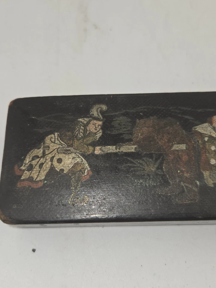 Japanese Meiji Hand-Painted Black 1800s Calligraphy Writing Pen Box Antique - Image 2 of 4