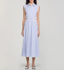 Women Sandro Cotton Pearl Embellished A-line Tank Midi Dress
