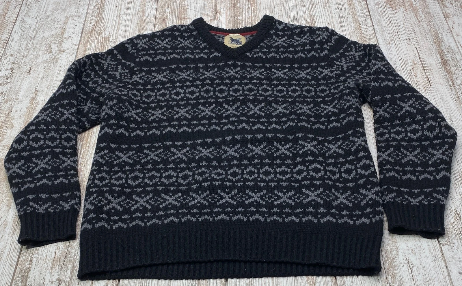 Refectory Sweater Mens Large Black Lambs Wool Fair Isle Nordic