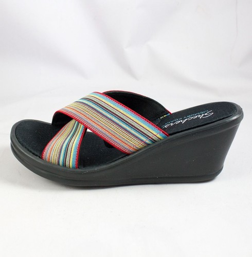 Skechers Memory Foam Multicolor Stretch Woven Platform Sandals Womens Size 9 - Picture 3 of 6