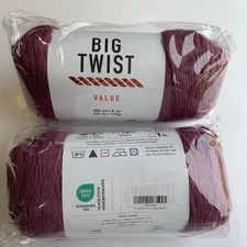 Big Twist Acrylic Yarn Lot Of 2 Skeins Eggplant Dye Lot 655653 Worsted