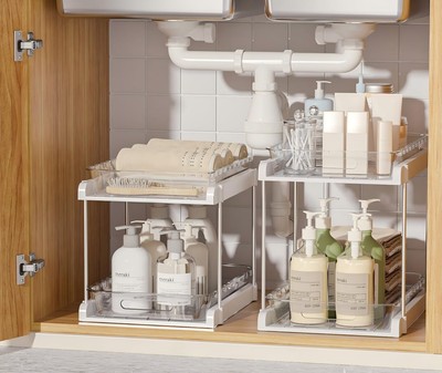 2-Tier Pull Out Under Sink Organizers for Kitchen, Bathroom, Pantry, Counter ...