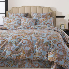 Queen Duvet Cover Set, 3-Piece 100 Cotton Bedding, Vintage Blue Paisley Print,