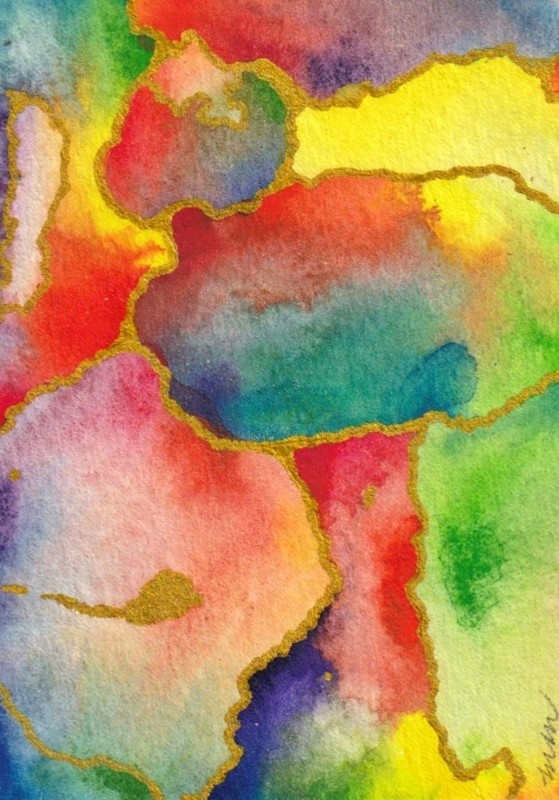 “Gilded Multiverse” MM#88&89-ACEO Signed OOAK Watercolor Abstract Multicolor