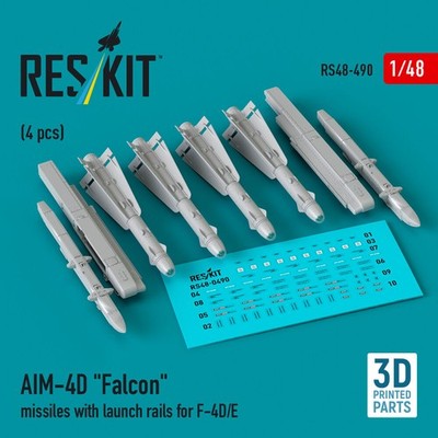 ResKit RS48-0490 - 1:48 AIM-4D Falcon missiles with launch rails for F-4D/E (4 p