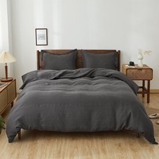 Linen Duvet Cover Set King 3 PCS 104 x92 Breathable Dark Grey Simple Opulence