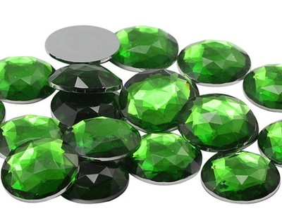 Allstarco 25Mm Green Peridot H120 Flat Back Round Acrylic Rhinestones Plastic