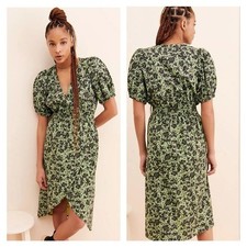 Just Female Alice Floral Puff Sleeve Midi Dress L