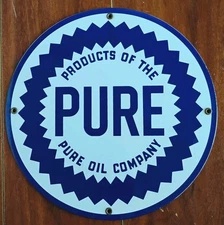 Vtg Pure Oil Company Porcelain Coated Sign Home Shop Store Garage Decor 11.75"