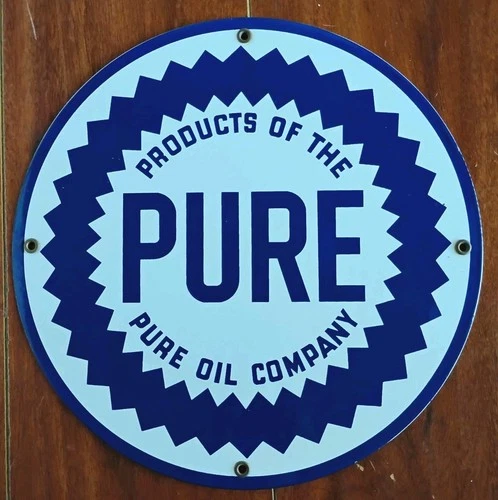Vtg Pure Oil Company Porcelain Coated Sign Home Shop Store Garage Decor 11.75"